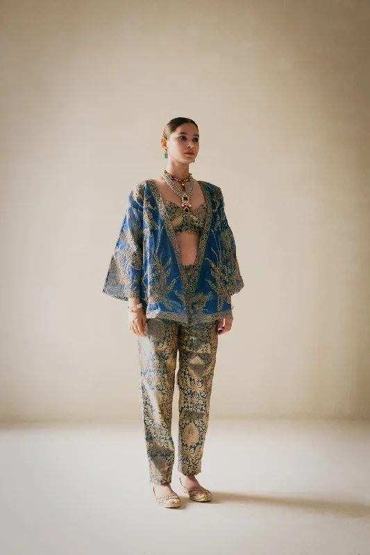 Full Embellished Teal Blue Kimono Style Jacket Zippered Front Buttoned Front Snap Front Full Embellished Teal Blue Kimono Style Jacket Zippered Front Buttoned Front Snap Front