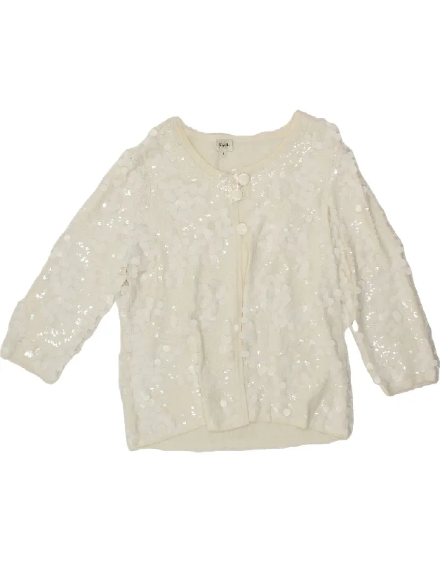 VIYELLA Womens Sequin 3/4 Sleeve Cardigan Top UK 16  Large White Viscose Sequined Glittery Shiny