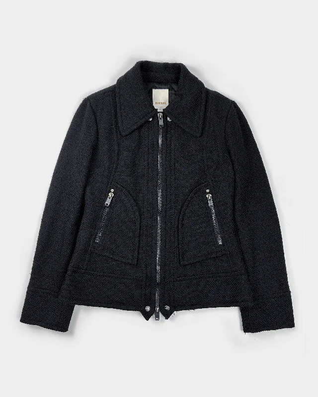 Diesel heavyweight Wool Black Jacket 2000's Knit Jacket Woven Jacket Fleece Jacket