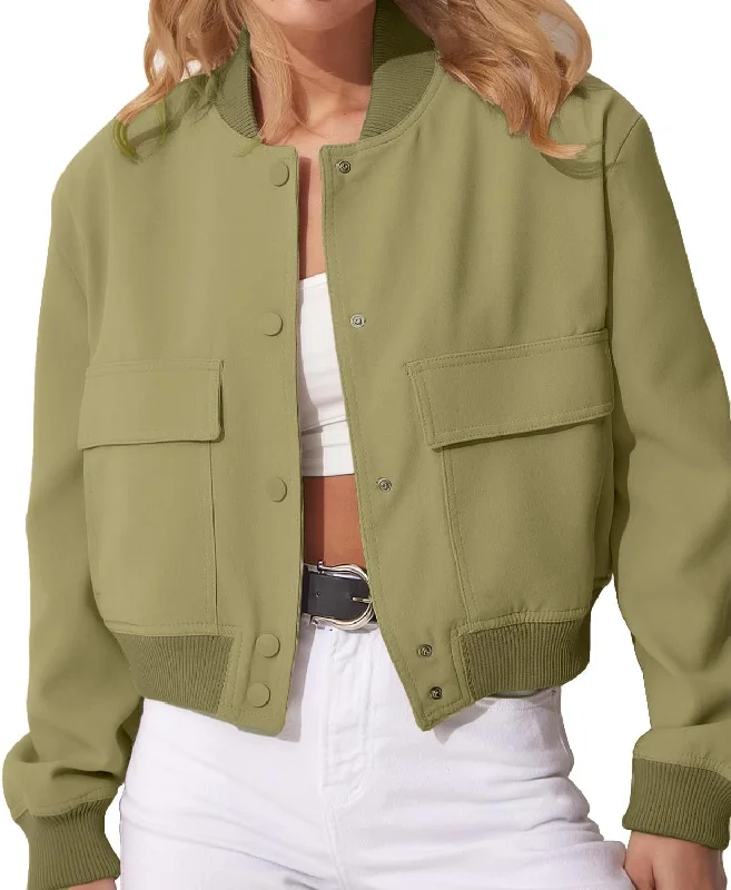 Women's Cropped Bomber Jacket Button Up Casual Streetwear L S9327821 One-Shoulder Jacket Off-the-Shoulder Jacket Asymmetrical Jacket