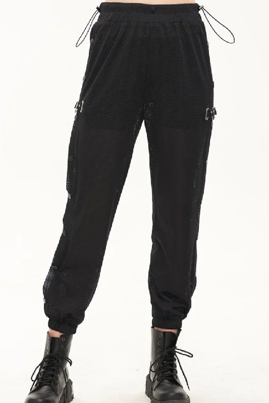 Black Punk Sports Style Metal Five-Star Decoration Trouser Leg Button Detachable Women's Long Pants Trousers Custom Made Black Punk Sports Style Metal Five-Star Decoration Trouser Leg Button Detachable Women's Long Pants Trousers Custom Made