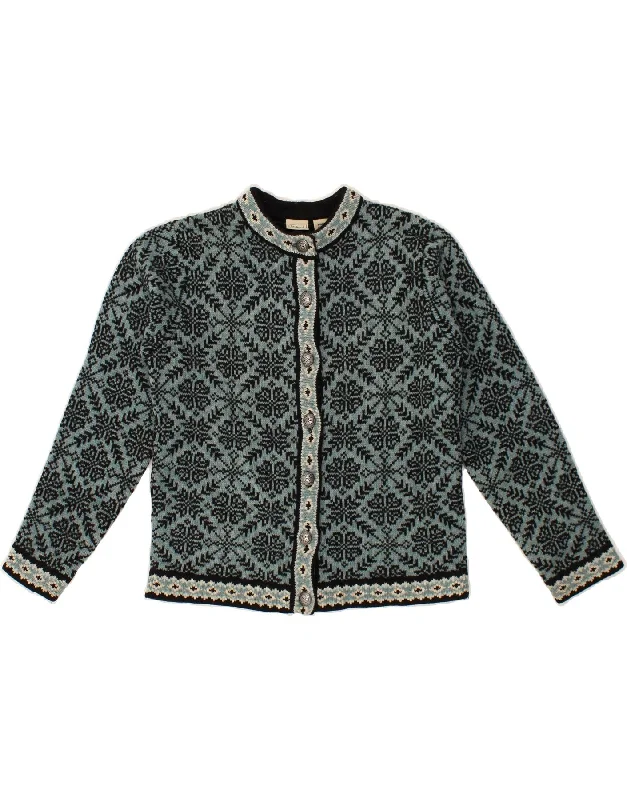 L.L.BEAN Womens Cardigan Sweater UK 10 Small Blue Fair Isle Merino Wool Cashmere Blend Cotton Blend Poly Blend L.L.BEAN Womens Cardigan Sweater UK 10 Small Blue Fair Isle Merino Wool Cashmere Blend Cotton Blend Poly Blend