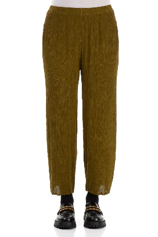 Straight Cropped Olive Silk Viscose Trousers Trousers fashionable chic