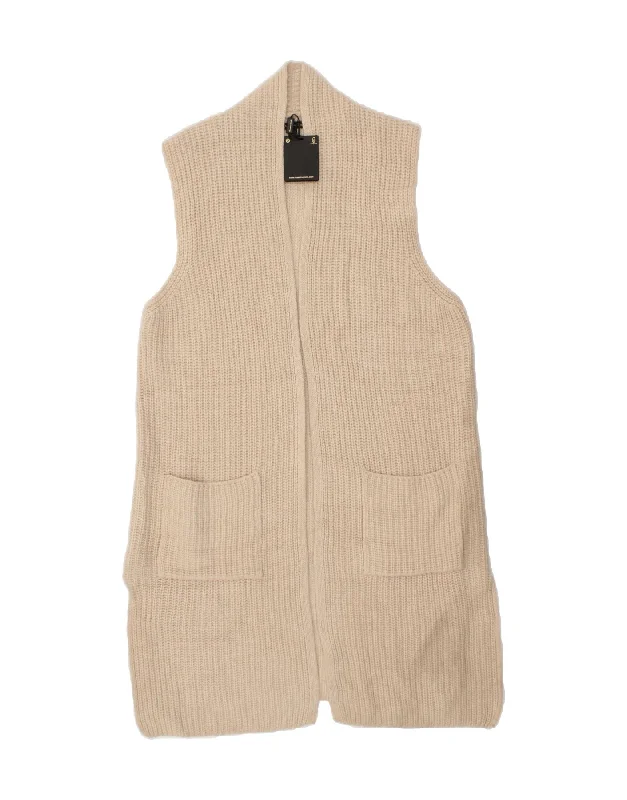 MASSIMO DUTTI Womens Sleeveless Cardigan Sweater UK 14 Medium Beige Striped Floral Plaid