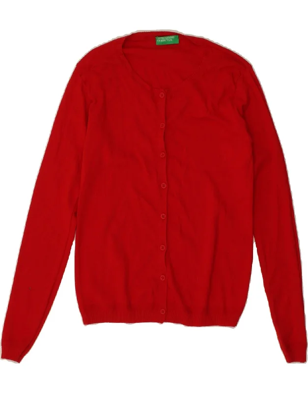 BENETTON Womens Crop Cardigan Sweater UK 10 Small Red Cotton Elegant Classic Vintage BENETTON Womens Crop Cardigan Sweater UK 10 Small Red Cotton Elegant Classic Vintage