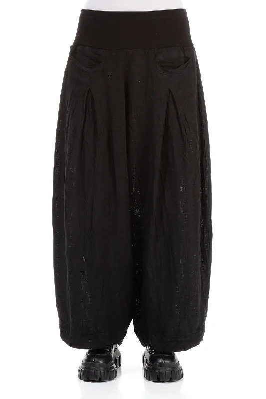 Loose Black Mélange Linen Trousers Trousers Favorite Customer