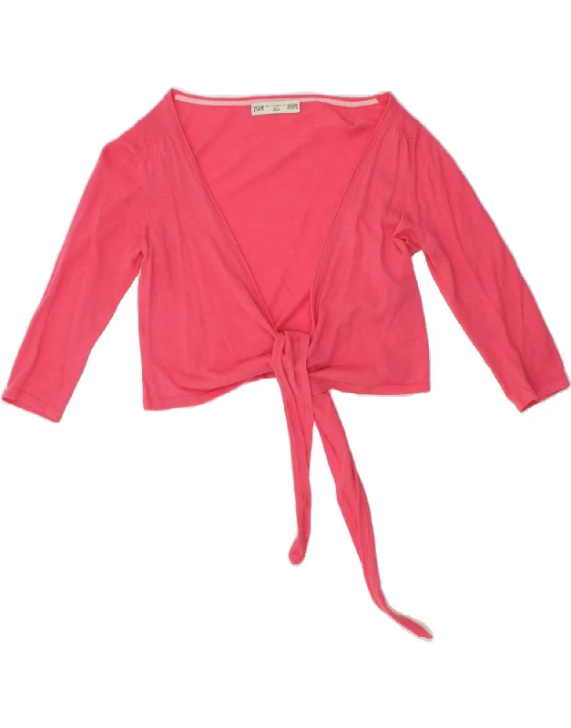CREW CLOTHING Womens Crop Front Tie Cardigan Top UK 12 Medium Pink Linen Glossy Satin Silk
