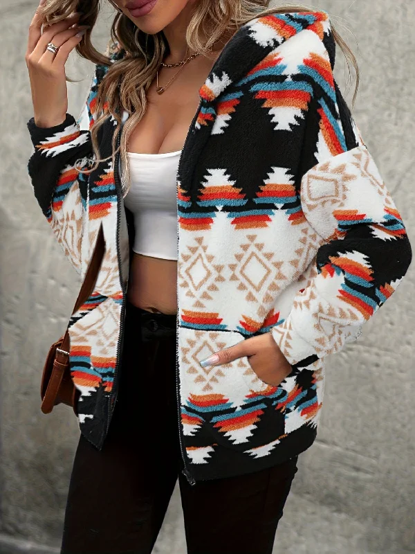 Hazel Blues® | Geometric Zip Up Hooded Sherpa Jacket Chenille Jacket Brocade Jacket Lace Jacket Hazel Blues® | Geometric Zip Up Hooded Sherpa Jacket Chenille Jacket Brocade Jacket Lace Jacket
