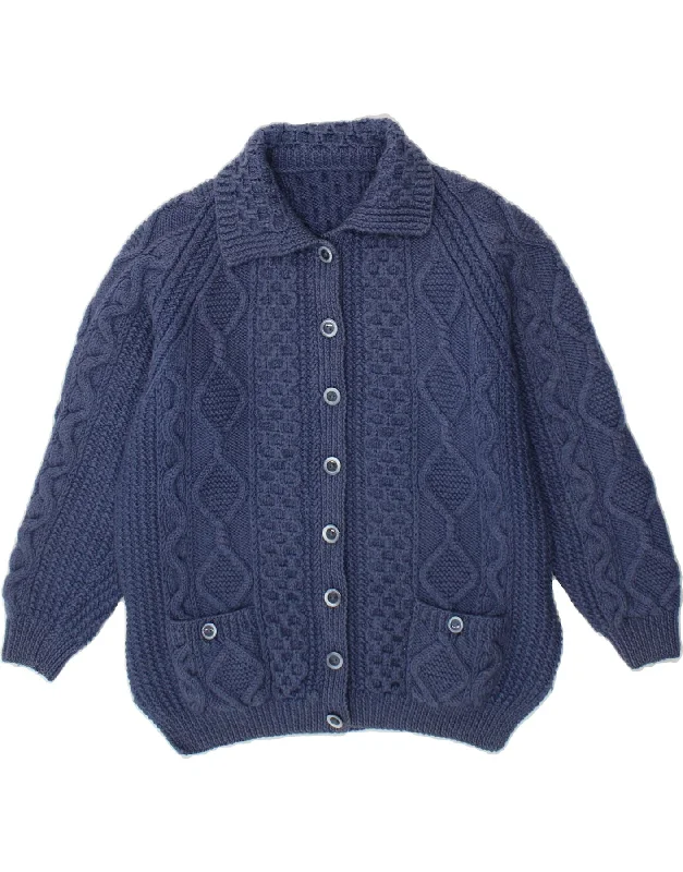 VINTAGE Womens Cardigan Sweater UK 16 Large Navy Blue Knit Fabric Woven Fabric Fleece Fabric