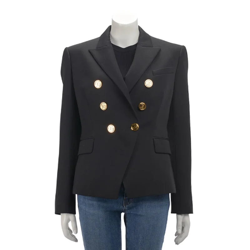 Balmain Black Wool D.B. Blazer Jacket FR 42 Ribbed Jacket Pleated Jacket Ruffled Jacket