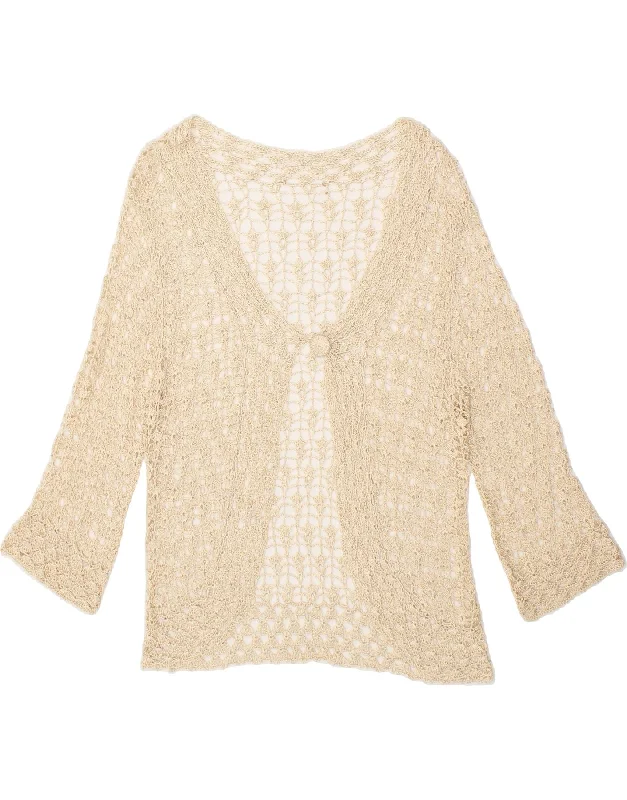 VINTAGE Womens 3/4 Sleeve Crochet Cardigan Top UK 14 Medium Off White Satin Blend Silk Blend Wool Blend VINTAGE Womens 3/4 Sleeve Crochet Cardigan Top UK 14 Medium Off White Satin Blend Silk Blend Wool Blend