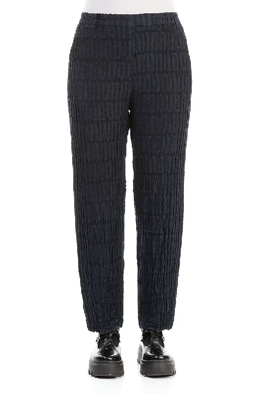 Dark Navy Textured Linen Pencil Trousers Trousers Corduroy Warm