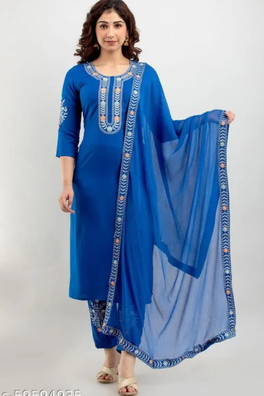 Women's  Striped Rayon Kurta With Trousers & With Dupatta - Aayumi Trousers Sale Discount