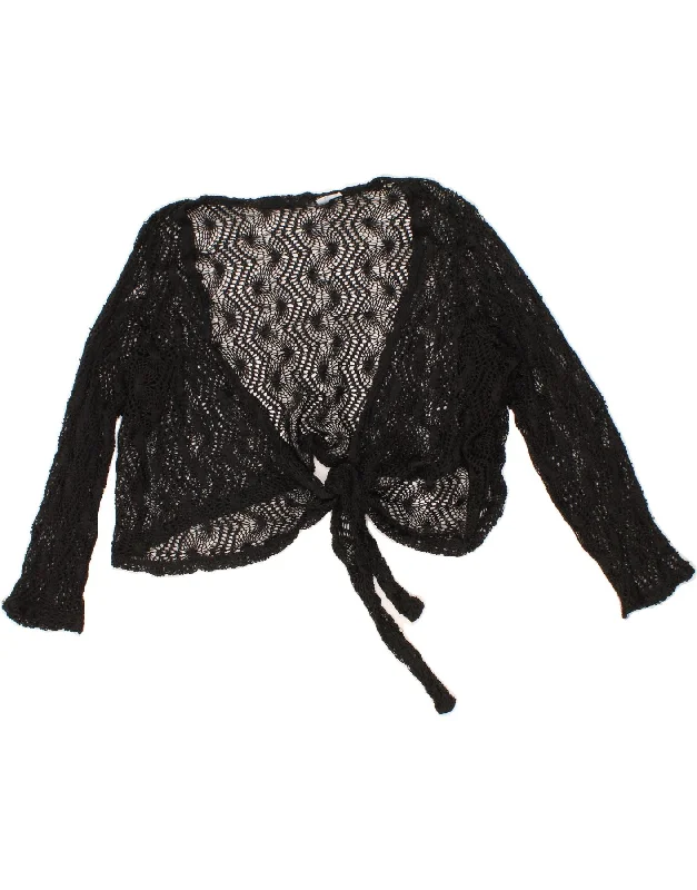 VINTAGE Womens 3/4 Sleeve Crochet Cardigan Top UK 20 2XL Black Ribbed Striped Patterned VINTAGE Womens 3/4 Sleeve Crochet Cardigan Top UK 20 2XL Black Ribbed Striped Patterned