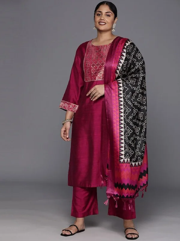 Sztori Plus Size Yoke Design Regular Patchwork Kurta With Trousers & Dupatta Trousers luxurious high-end