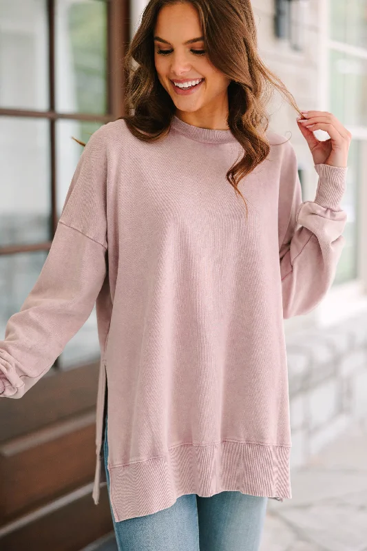 The Slouchy Mauve Pink Pullover Jewel Neck Pullover