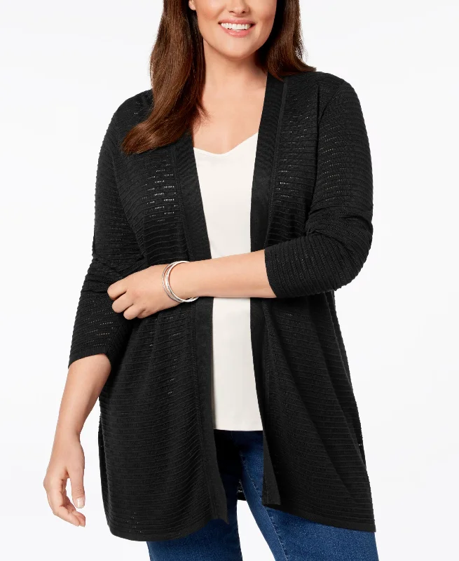 Charter Club Plus Size Open Front Ribbed Knit Cardigan Embroidered Appliqued Beaded