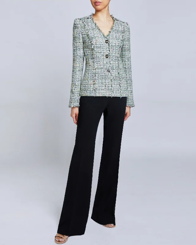 GEORGIA Jacket in Luxury Tweed with Fringe Detail Front Pockets Side Pockets Patch Pockets