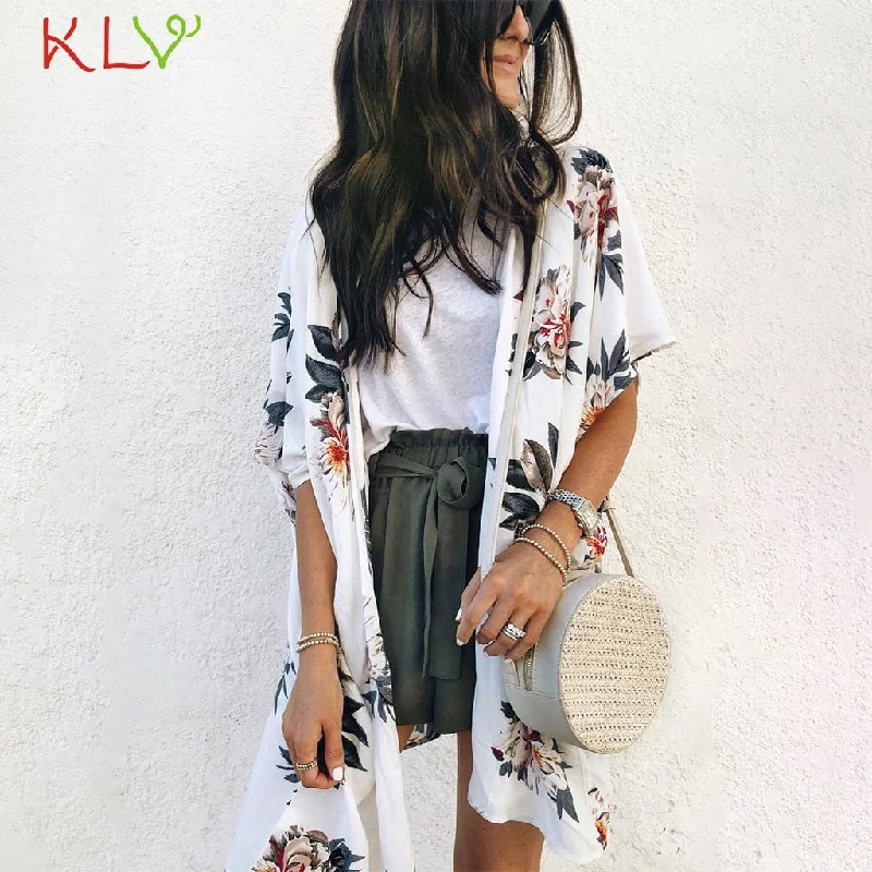 Kimono Cardigan Women Long Chiffon Floral Print Kimono Mujer Kimonos Plus Size Blouse 2019 Summer Beach Harajuku Femininas 19A23 Slim Fit Regular Fit Oversized