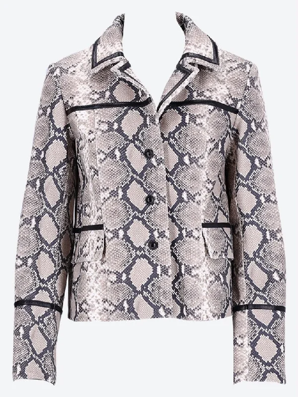 Python printed leather boxy jacket Cotton Fabric Linen Fabric Terry Fabric