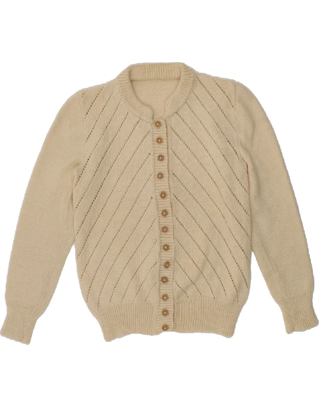 VINTAGE Womens Cardigan Sweater UK 14 Medium Beige Spandex Blend Rayon Blend Denim Blend VINTAGE Womens Cardigan Sweater UK 14 Medium Beige Spandex Blend Rayon Blend Denim Blend