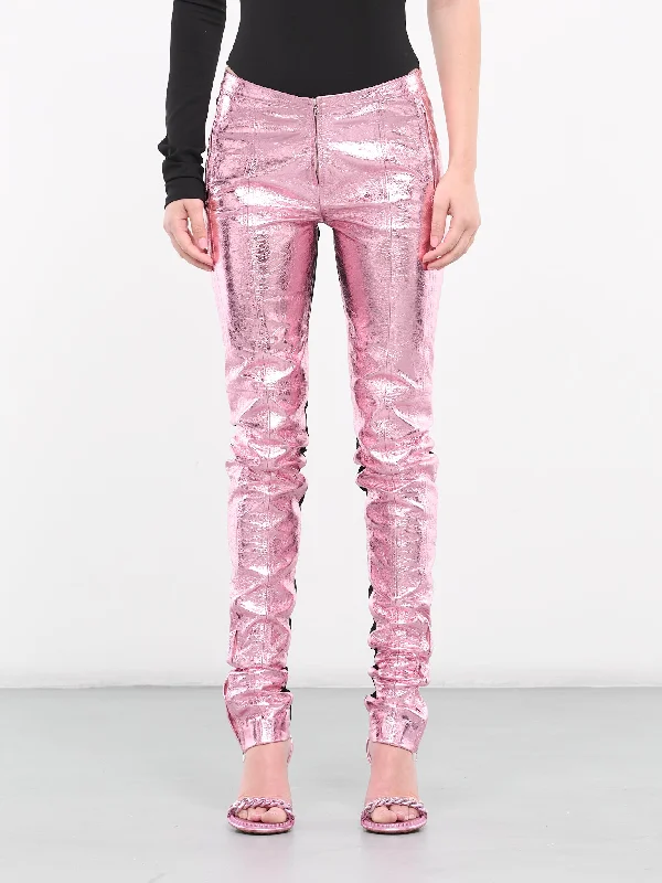 Jersey & Metallic Leather Trousers (DK10TR-METALLIC-PINK) Trousers Evening Elegant