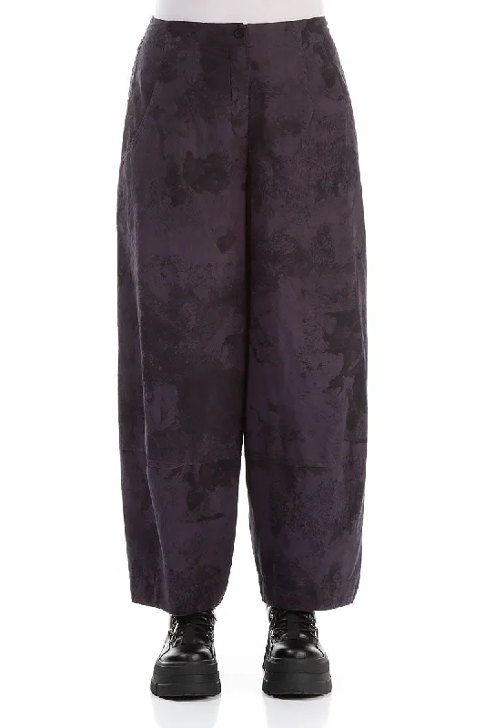 Wide Vintage Violet Marble Cotton Trousers High Waist Slim Fit Ankle Length