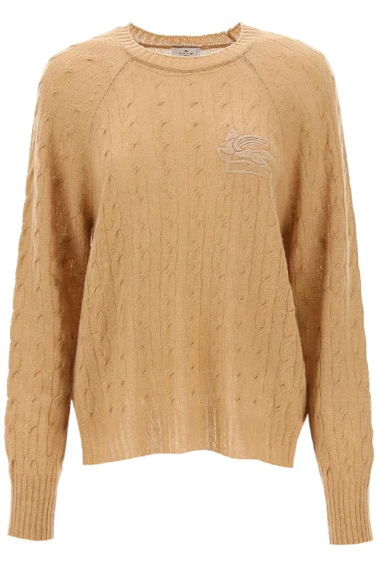 Cashmere Sweater With Pegasus Embroidery - Beige Long Sweater Short Sweater Cropped Sweater Cashmere Sweater With Pegasus Embroidery - Beige Long Sweater Short Sweater Cropped Sweater