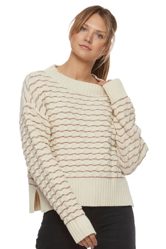 Taylor Striped Cable Knit Sweater Collared Crew Neck Turtle Neck