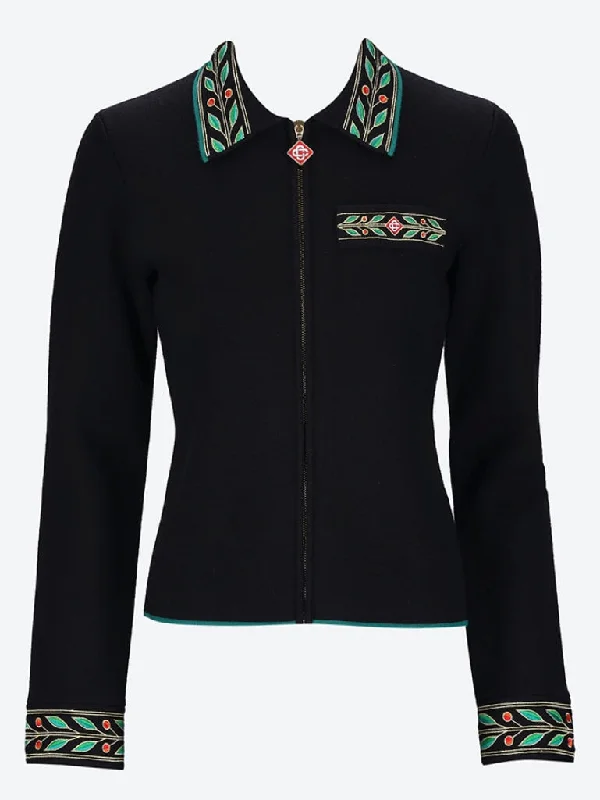 Merino wool embroidered  laurel jacket Front Pockets Side Pockets Patch Pockets