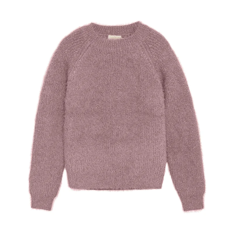 Soft Fuzzy Pullover Shimmer Sweater | Dusty Mauve Shirred Sleeve Feminine