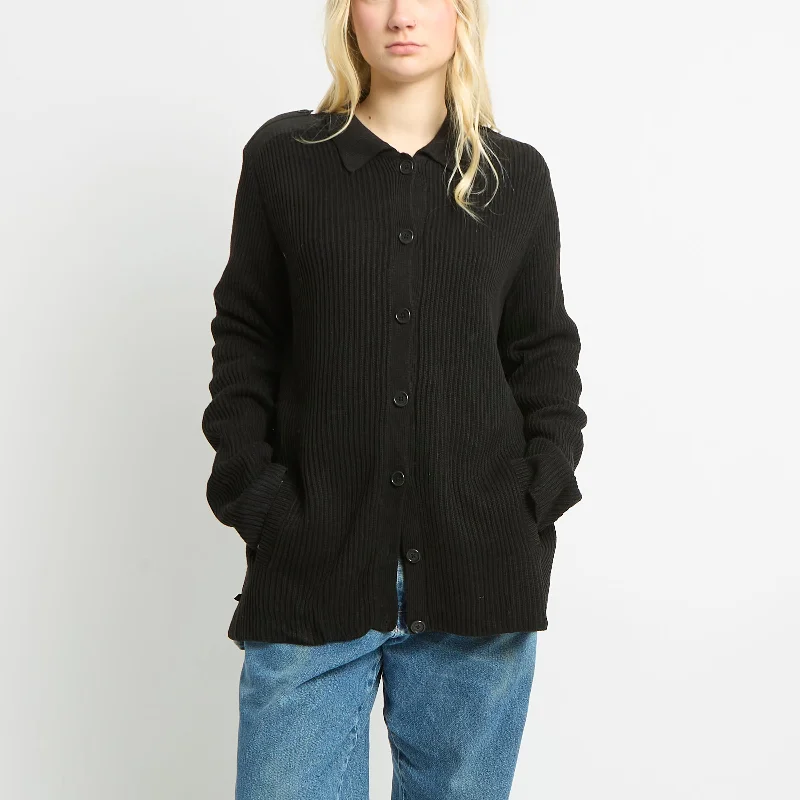 Ralph Lauren Ribbed Cardigan With-Canvas Detailing On Shoulder - UK 10 Long Cardigan Short Cardigan Medium Cardigan