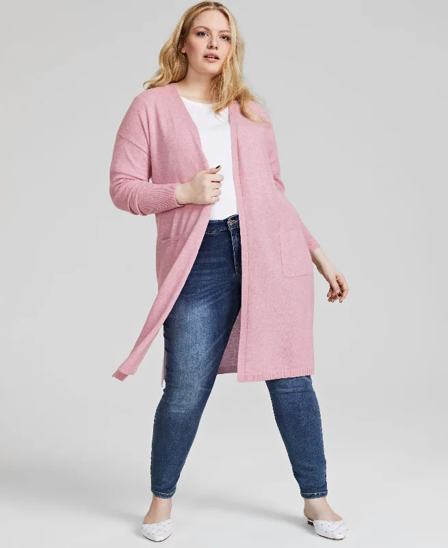 Charter Club Plus Size Open Front Long Cashmere Wool Blend Cardigan Satin Fabric Silk Fabric Chiffon Fabric