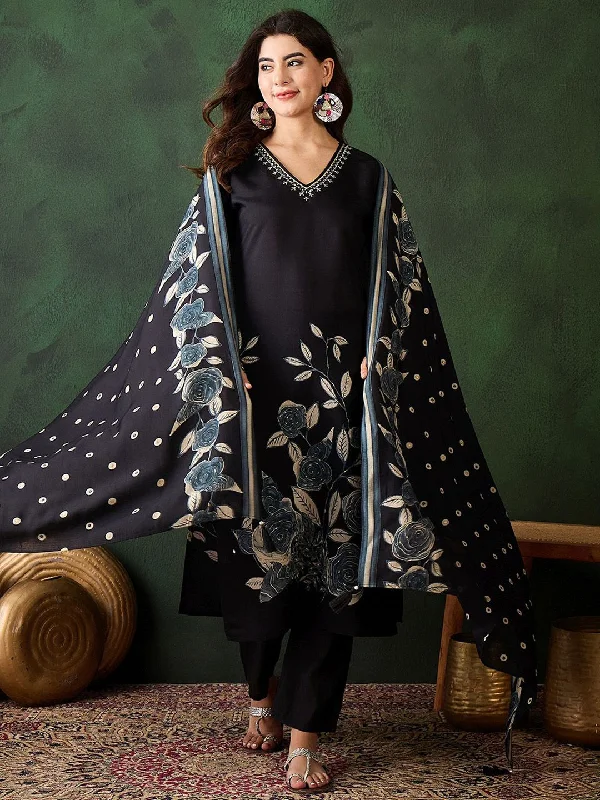 Sangria Floral Printed Sequinned V-Neck Straight Kurta & Trouser With Dupatta Trousers Running Lightweight Sangria Floral Printed Sequinned V-Neck Straight Kurta & Trouser With Dupatta Trousers Running Lightweight