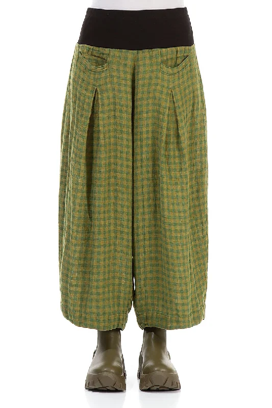 Loose Green Check Linen Trousers Trousers stylish modern