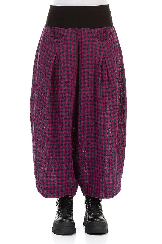 Loose Magenta Check Linen Trousers Trousers Party Sparkling