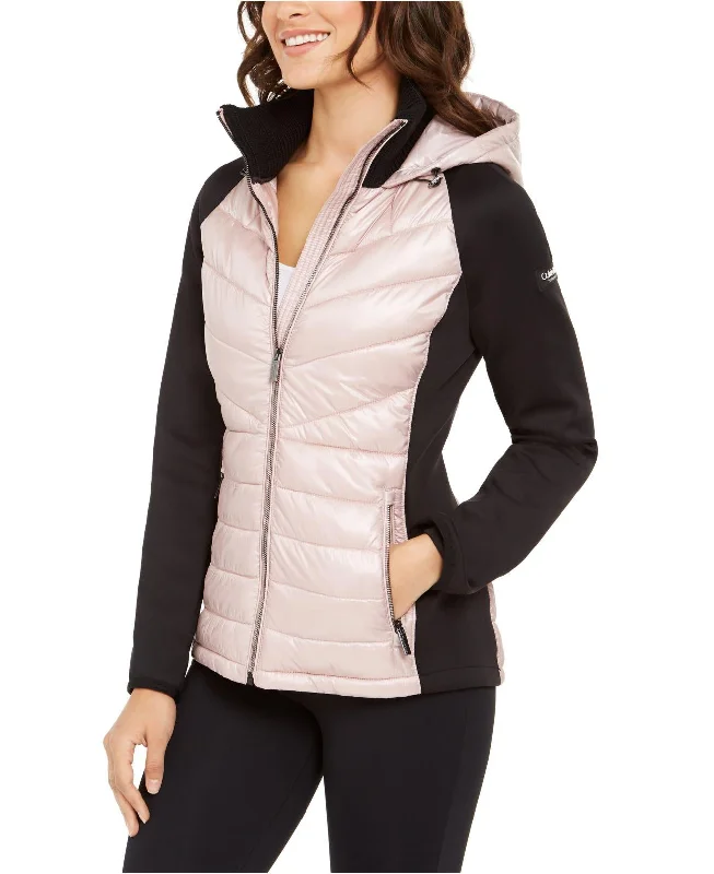 Calvin Klein Women's Mixed-Media Hooded Jacket, Metallic Bare,L Satin Jacket Silk Jacket Chiffon Jacket Calvin Klein Women's Mixed-Media Hooded Jacket, Metallic Bare,L Satin Jacket Silk Jacket Chiffon Jacket