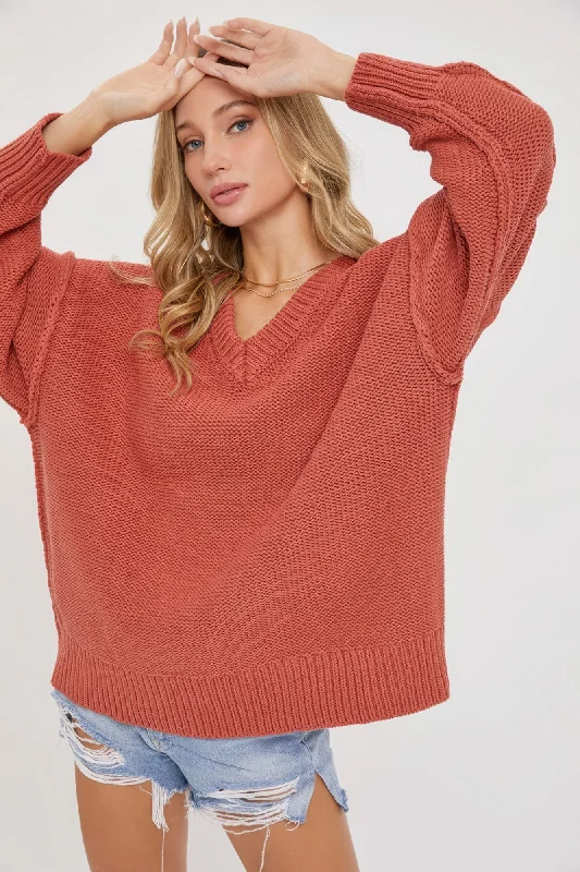 V Neck Oversized Sweater Fitted Slim Tailored