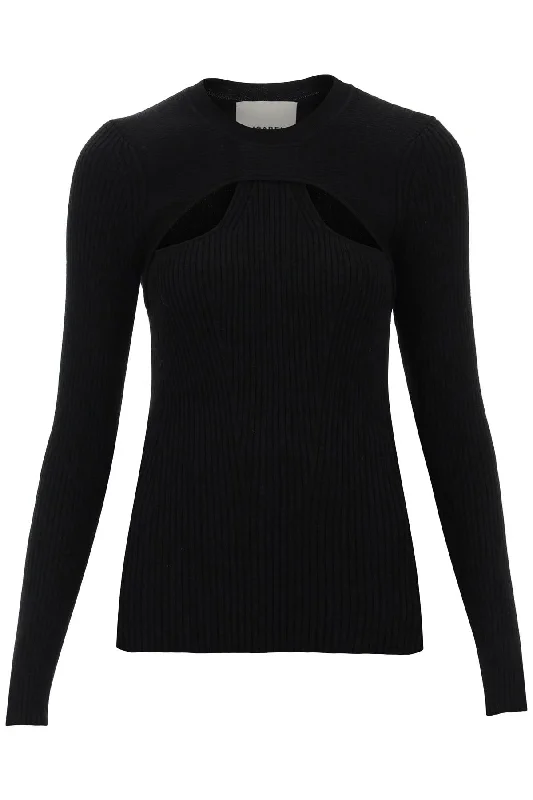 'zana' Cut-out Sweater In Ribbed Knit - Nero Nylon Fabric Polyester Fabric Spandex Fabric 'zana' Cut-out Sweater In Ribbed Knit - Nero Nylon Fabric Polyester Fabric Spandex Fabric