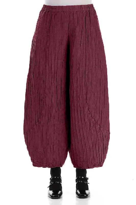 Taper Crinkled Merlot Silk Linen Trousers Trousers Essential Wardrobe