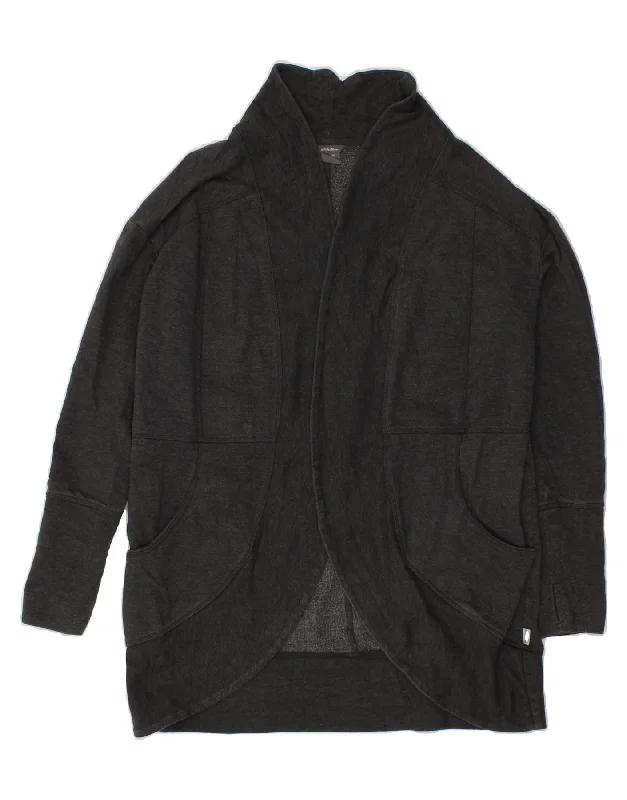 EDDIE BAUER Womens Open Cardigan Sweater UK 14 Medium Grey Solid Print Embellished