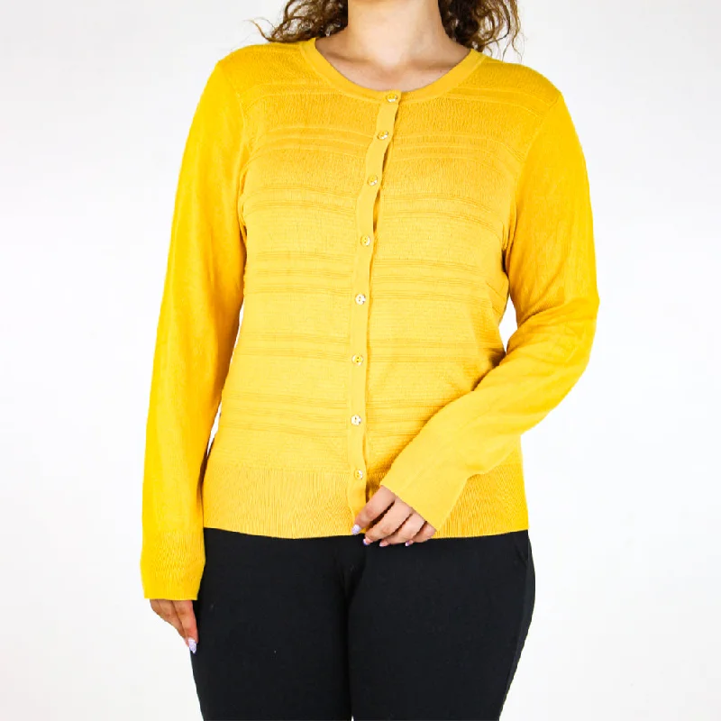 Women's Textured Cardigan Sweater,Mustard Iron Safe Non-Iron Wrinkle Free