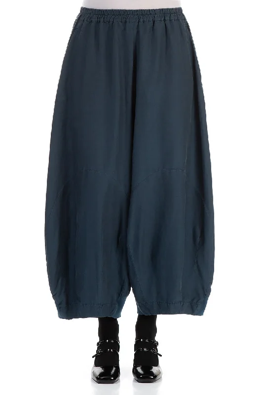 Wide Midnight Blue Silk Cotton Trousers Trousers Velvet Soft