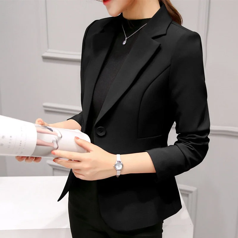 Black Women Blazer 2020 Formal Blazers Lady Office Work Suit Pockets Jackets Coat Slim Black Women Blazer Femme Jackets Femme Tiered Jacket Buttoned Jacket Zippered Jacket