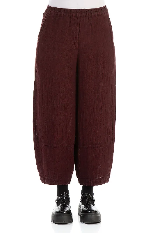 Back Pockets Dark Red Mélange Linen Trousers Trousers Striped Patterned