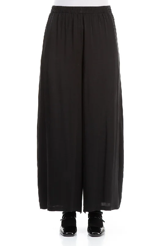 Wide Leg Black Silk Trousers Trousers chic fashionable