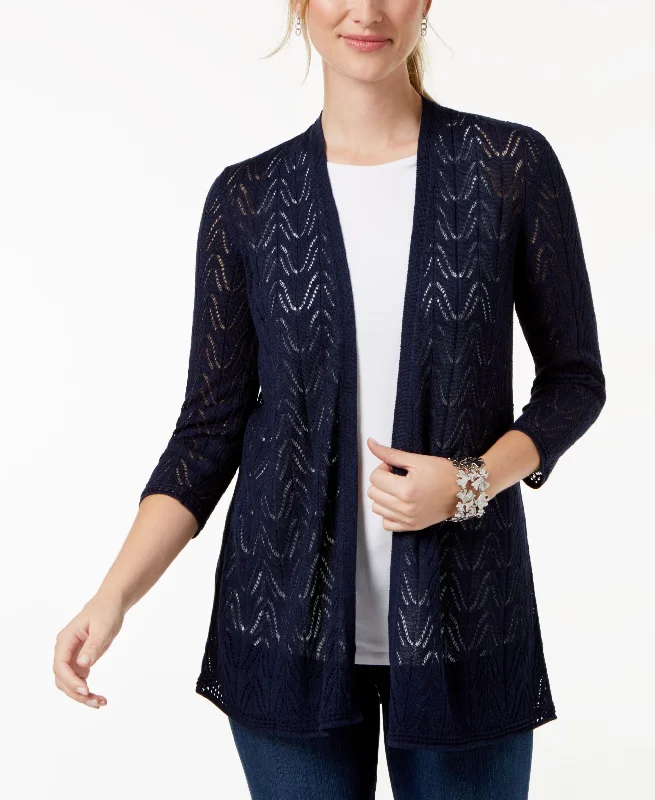 Charter Club Open Knit Cardigan Rayon Fabric Velvet Fabric Corduroy Fabric