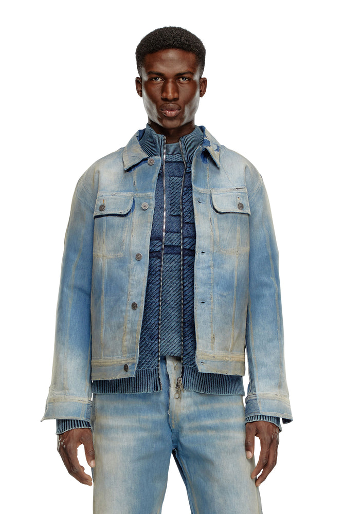 Trucker jacket in peel-off denim V-Neck Jacket Boat Neck Jacket Square Neck Jacket