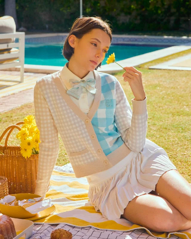 FL Gingham Checkered Cardigan - Turquoise Lightweight Heavyweight Midweight