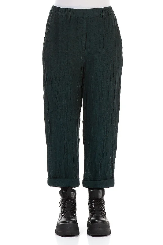 Roll Up Emerald Mélange Linen Trousers Trousers Prom Sequined